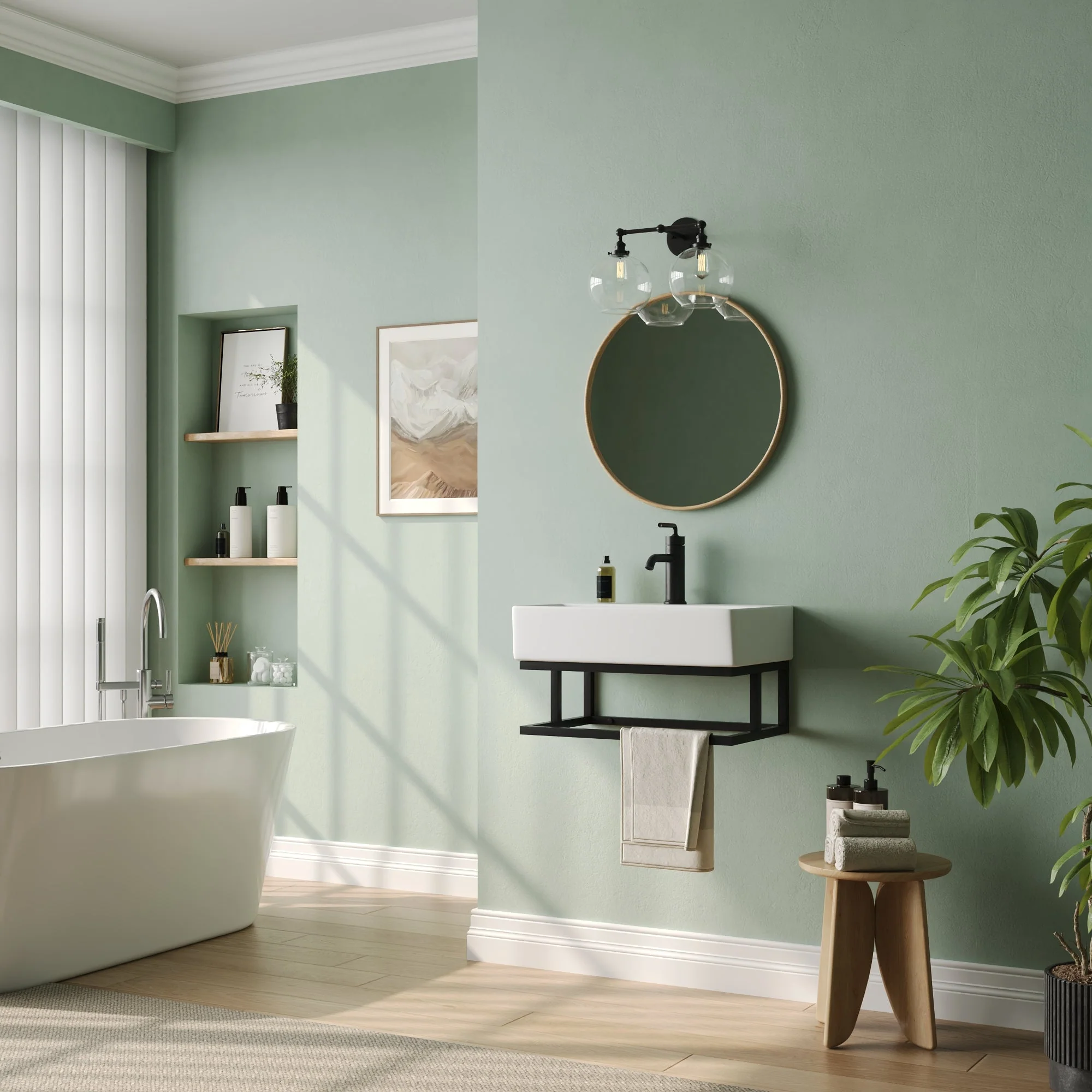 DeerValley 22"x14" Wall Mounted Bathroom Sink with Black Towel Bar, Rectangular Bathroom Sink with Overflow - Image 9