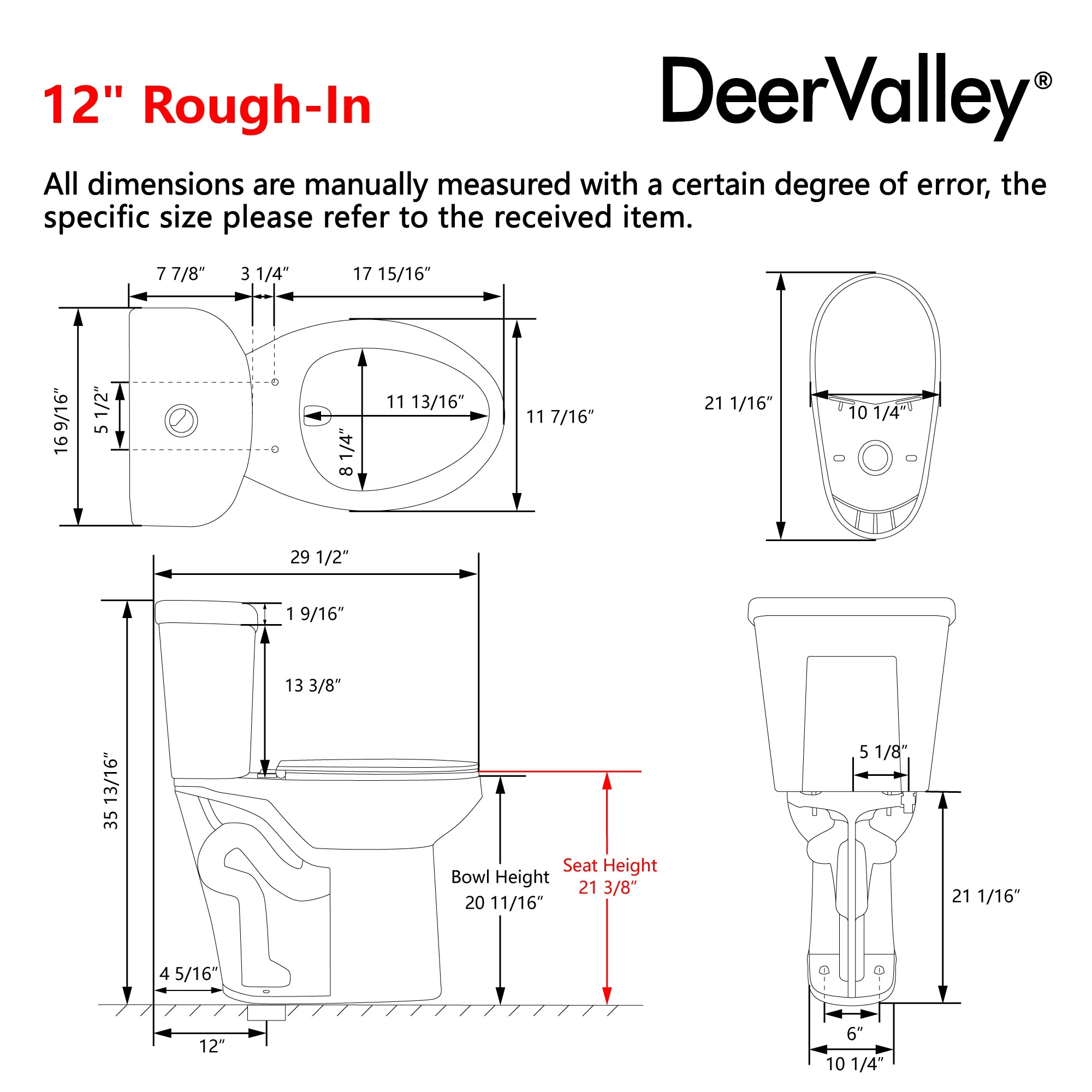 DeerValley DV-2F0145 Two-Piece Toilets, 21" Extra-Tall Comfort Seat, Dual-Flush Water Save & Soft-Close - Image 4