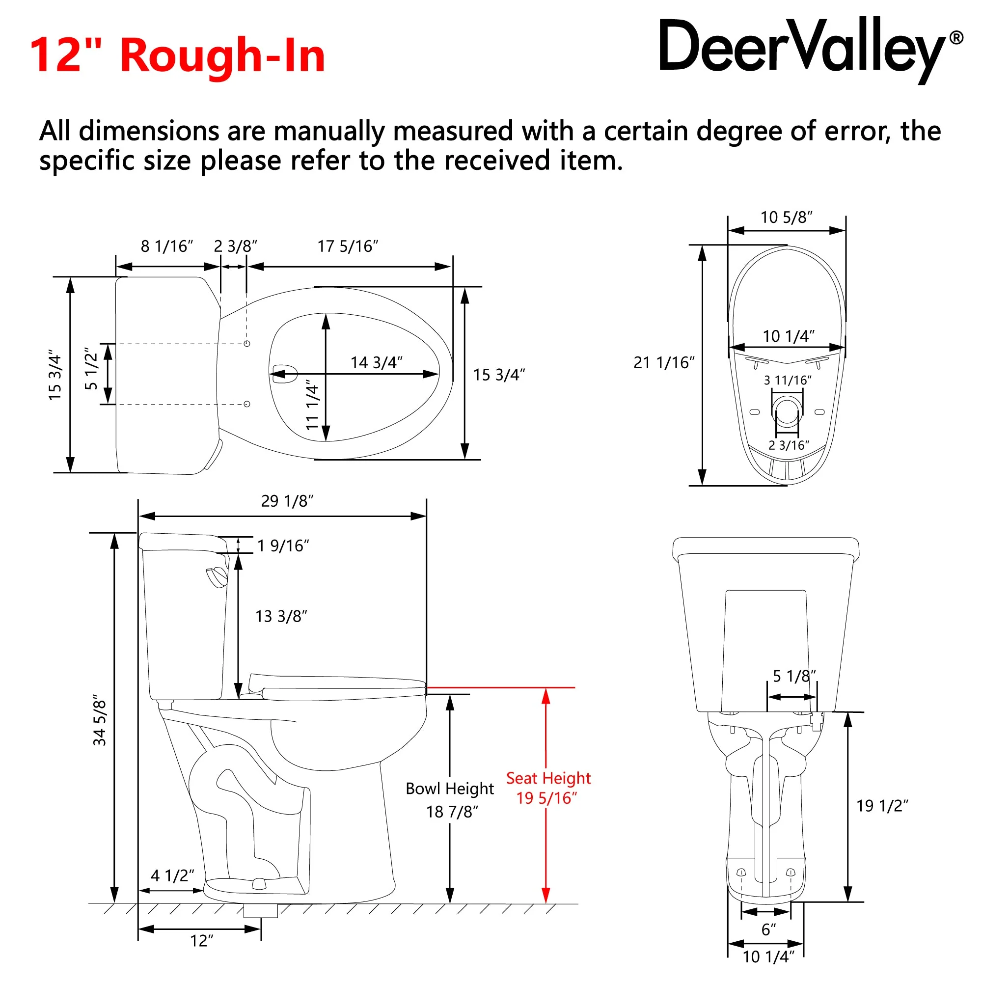 DeerValley DV-2F0356/DV-2F0537 19-Inch Extra Tall Toilet for Seniors, White Two-Piece Toilet for Bathrooms with Comfort Seat, ADA Comfort Height, Elongated Bowl with Powerful 1.28 GPF Single Flush - Image 11