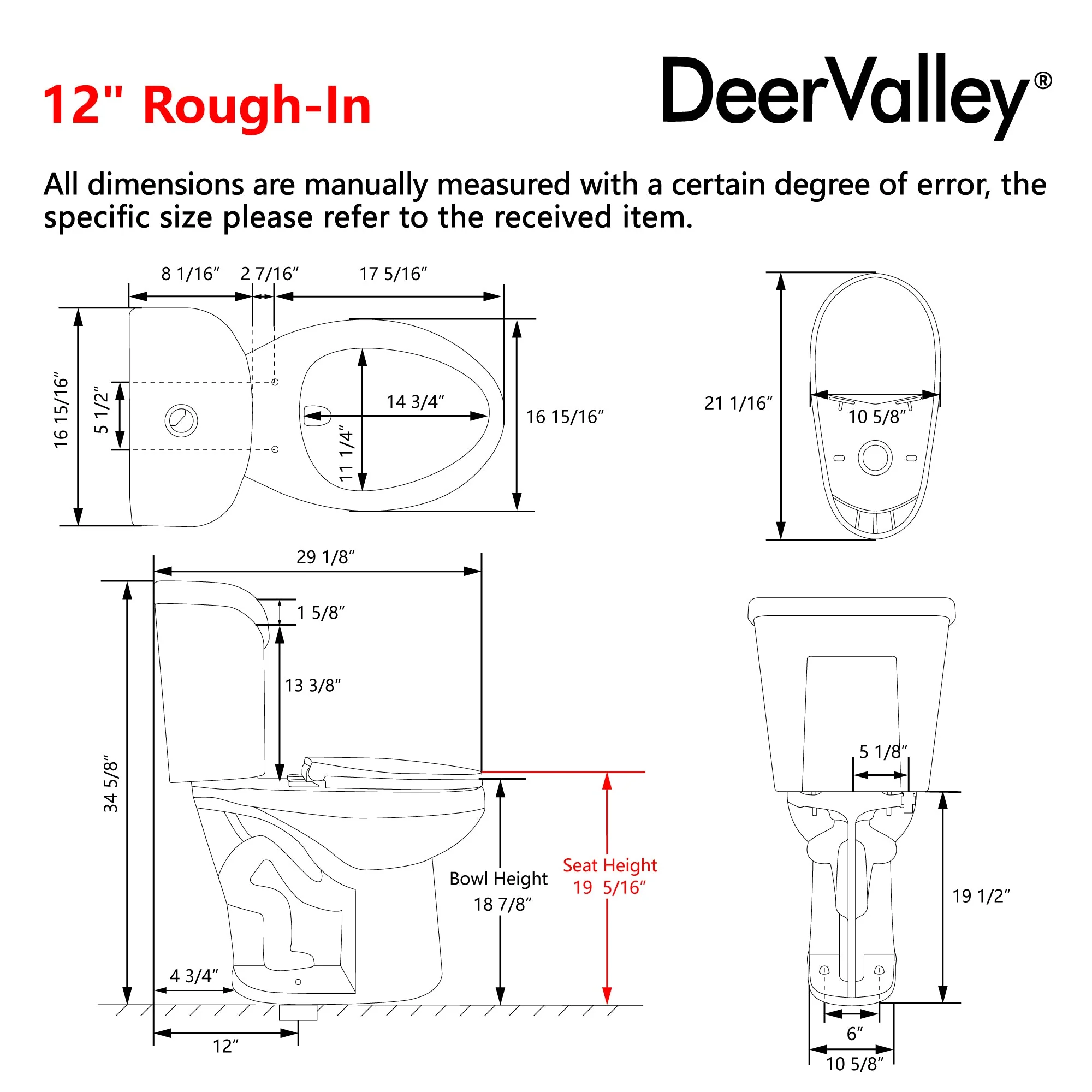 DeerValley DV-2F0356/DV-2F0537 19-Inch Extra Tall Toilet for Seniors, White Two-Piece Toilet for Bathrooms with Comfort Seat, ADA Comfort Height, Elongated Bowl with Powerful 1.28 GPF Single Flush - Image 12