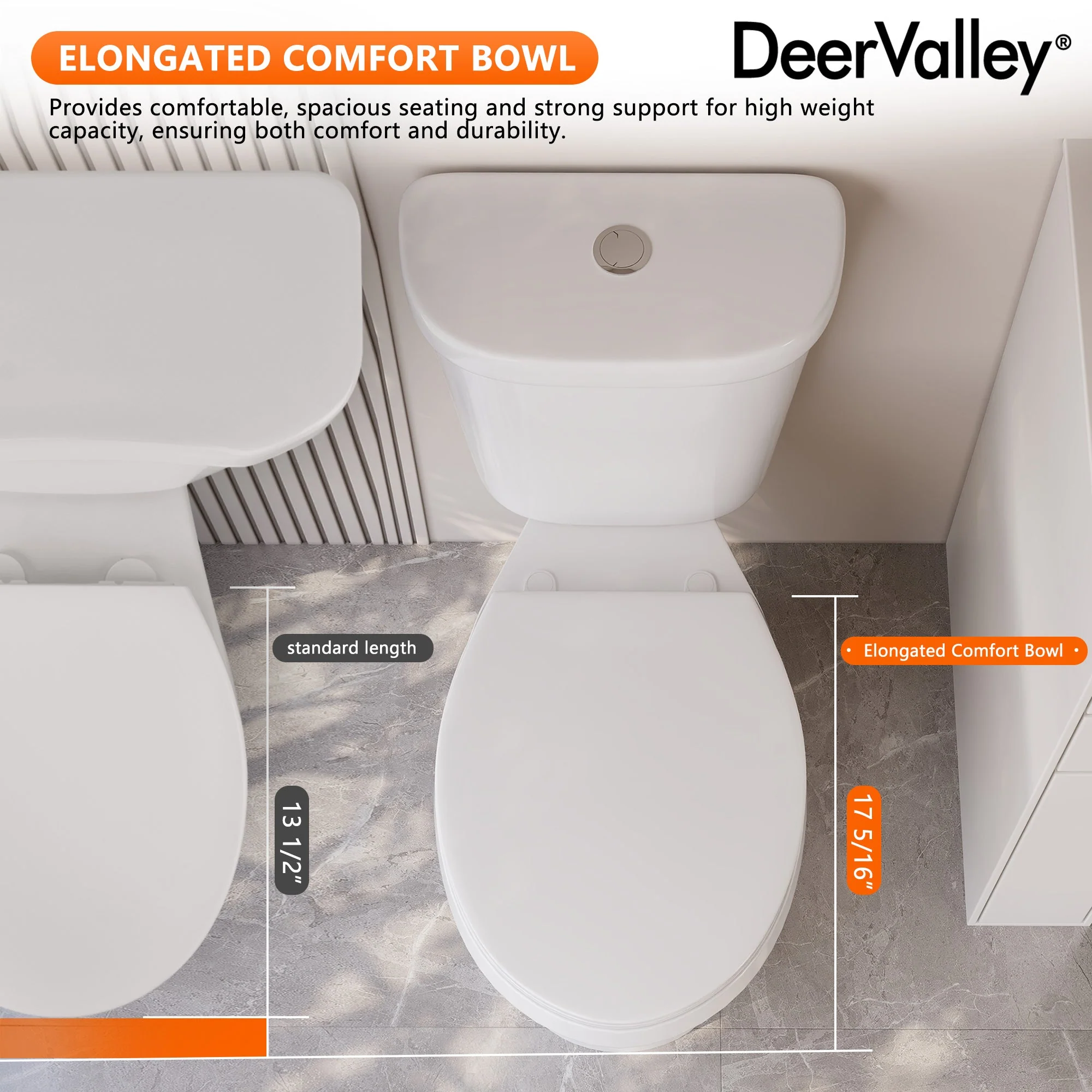 DeerValley DV-2F0356/DV-2F0537 19-Inch Extra Tall Toilet for Seniors, White Two-Piece Toilet for Bathrooms with Comfort Seat, ADA Comfort Height, Elongated Bowl with Powerful 1.28 GPF Single Flush - Image 22
