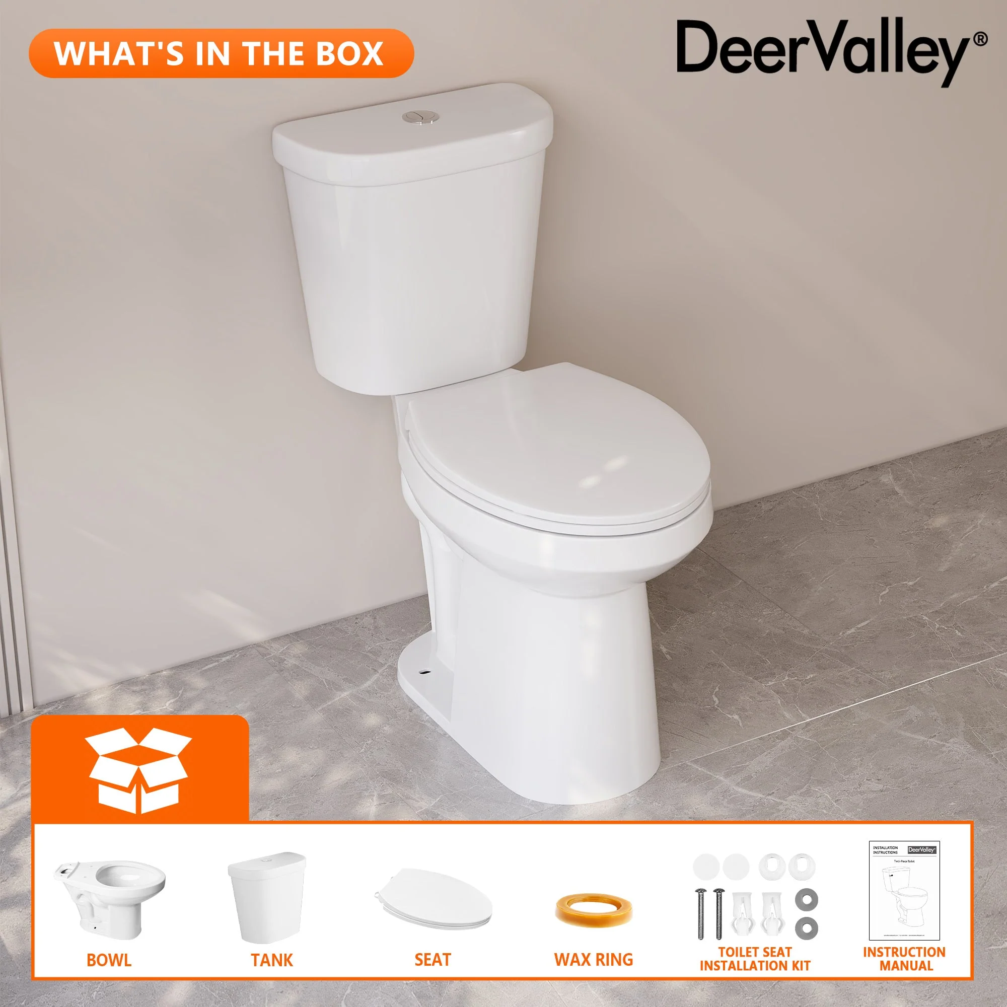 DeerValley DV-2F0356/DV-2F0537 19-Inch Extra Tall Toilet for Seniors, White Two-Piece Toilet for Bathrooms with Comfort Seat, ADA Comfort Height, Elongated Bowl with Powerful 1.28 GPF Single Flush - Image 25