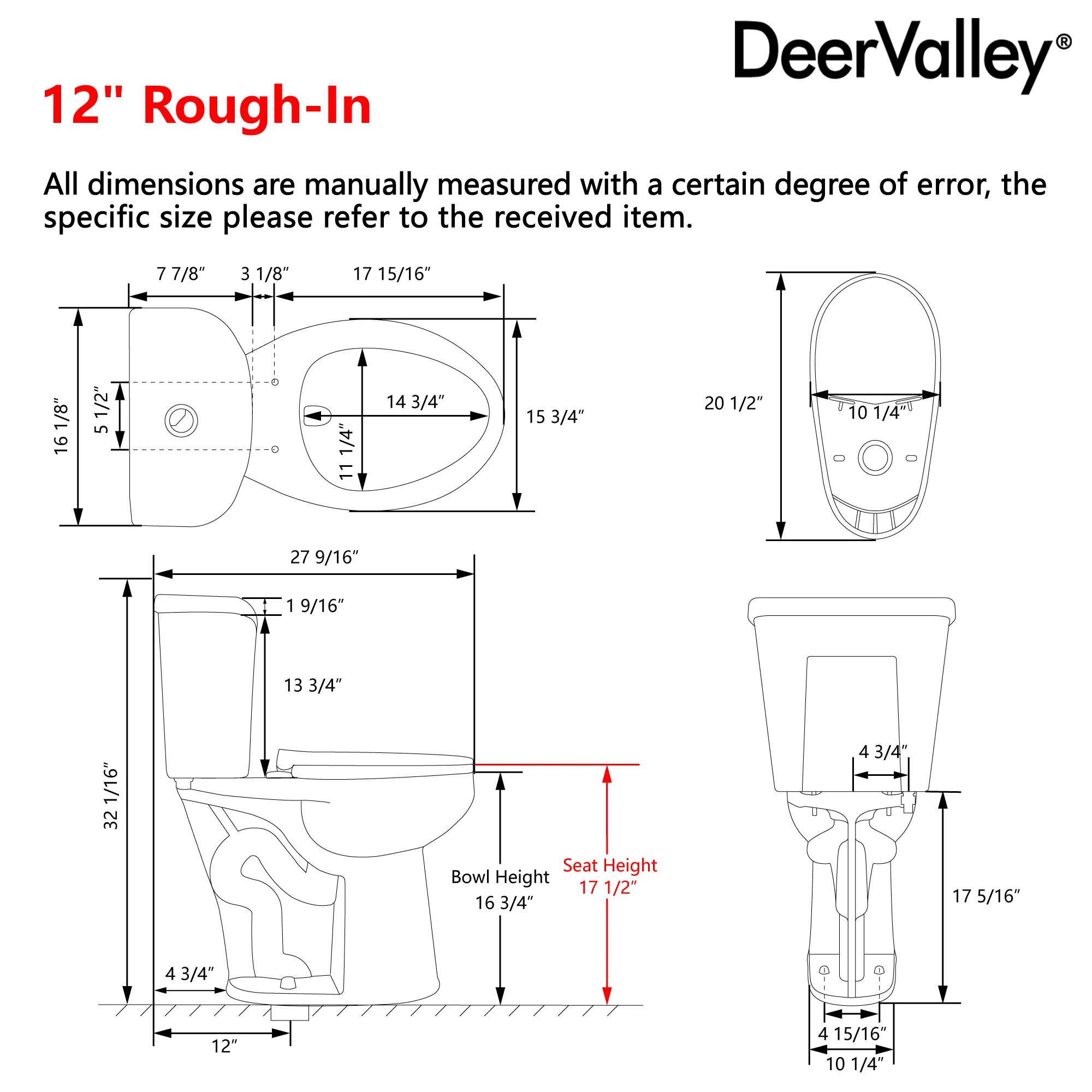 DeerValley DV-2F0387 Two-Piece ADA Chair Height Dual-Flush Elongated Toilet, 1.1/1.6 GPF Water-Saving, MaP 1000g Clog-Resistant Flush, Soft-Close Seat, White - Image 8