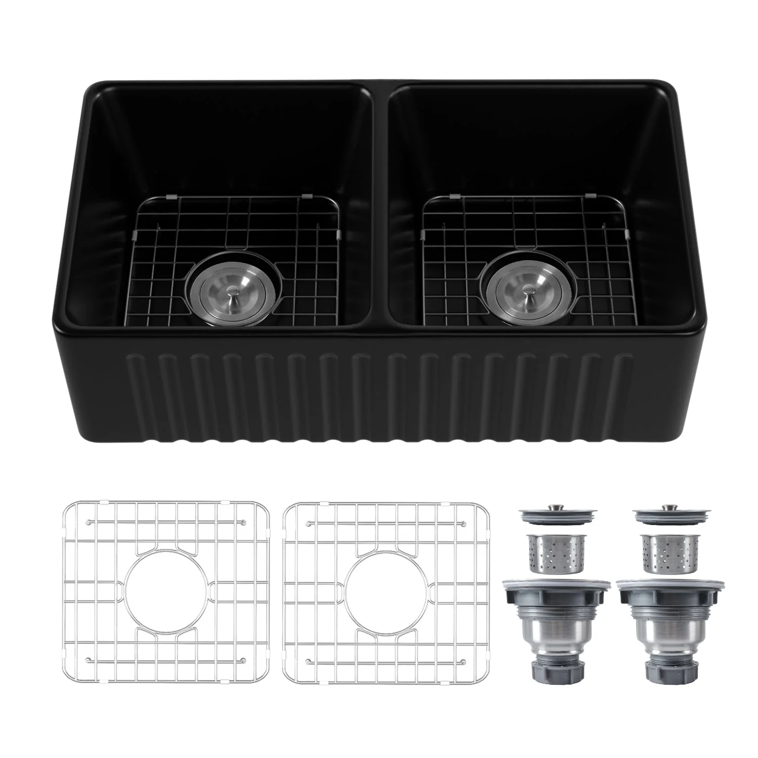 DeerValley DV-1K028 Farmhouse Kitchen Sinks Dual Basin Quiet Install True Ceramic 3.5" Drain - Image 10