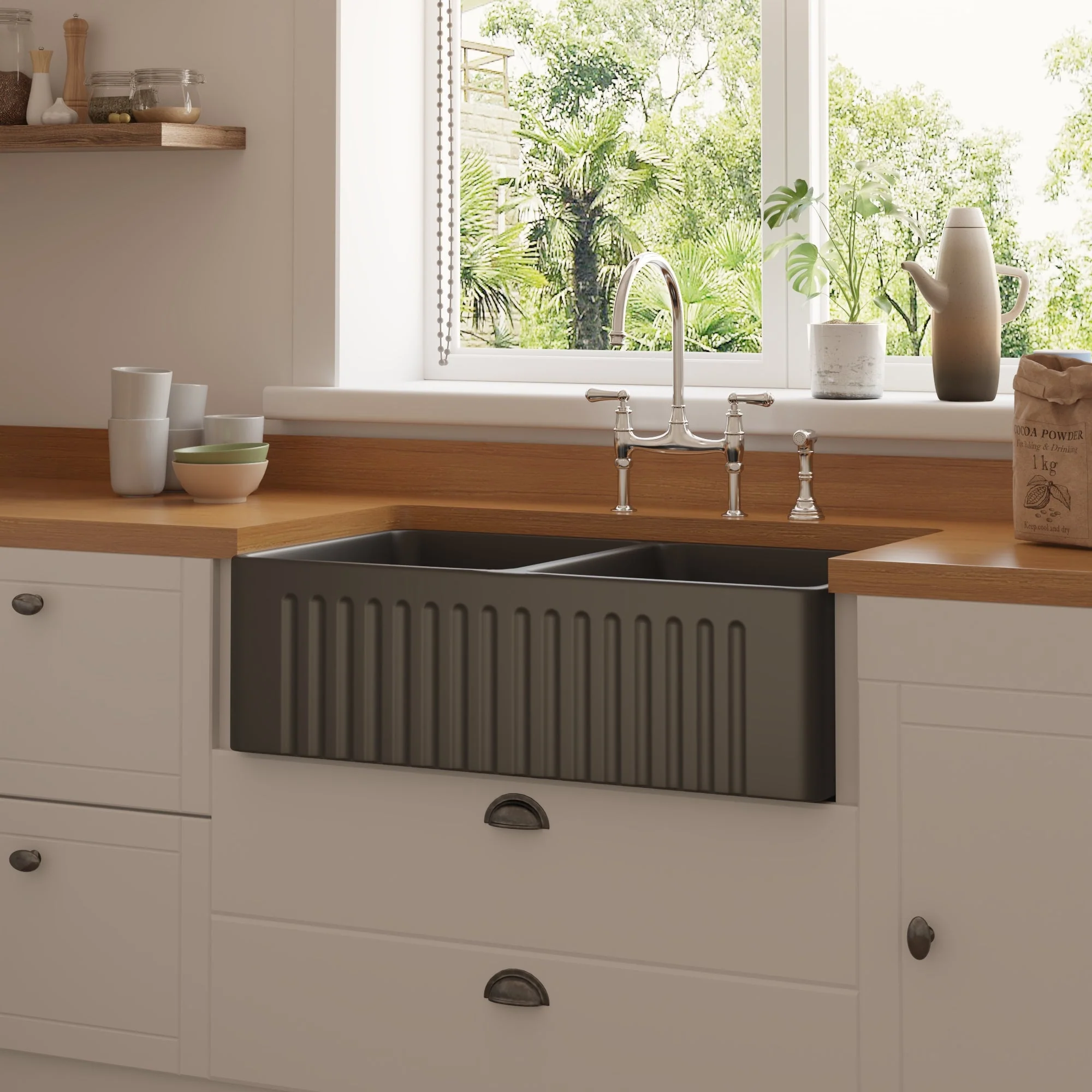 DeerValley DV-1K028 Farmhouse Kitchen Sinks Dual Basin Quiet Install True Ceramic 3.5" Drain - Image 15
