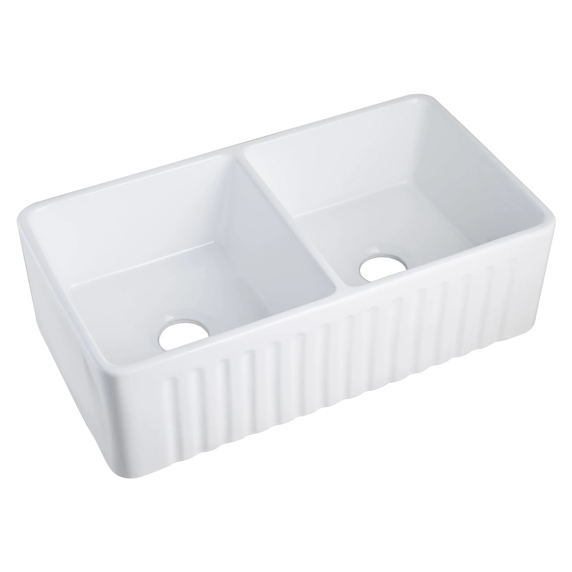 DeerValley DV-1K028 Farmhouse Kitchen Sinks Dual Basin Quiet Install True Ceramic 3.5" Drain - Image 6