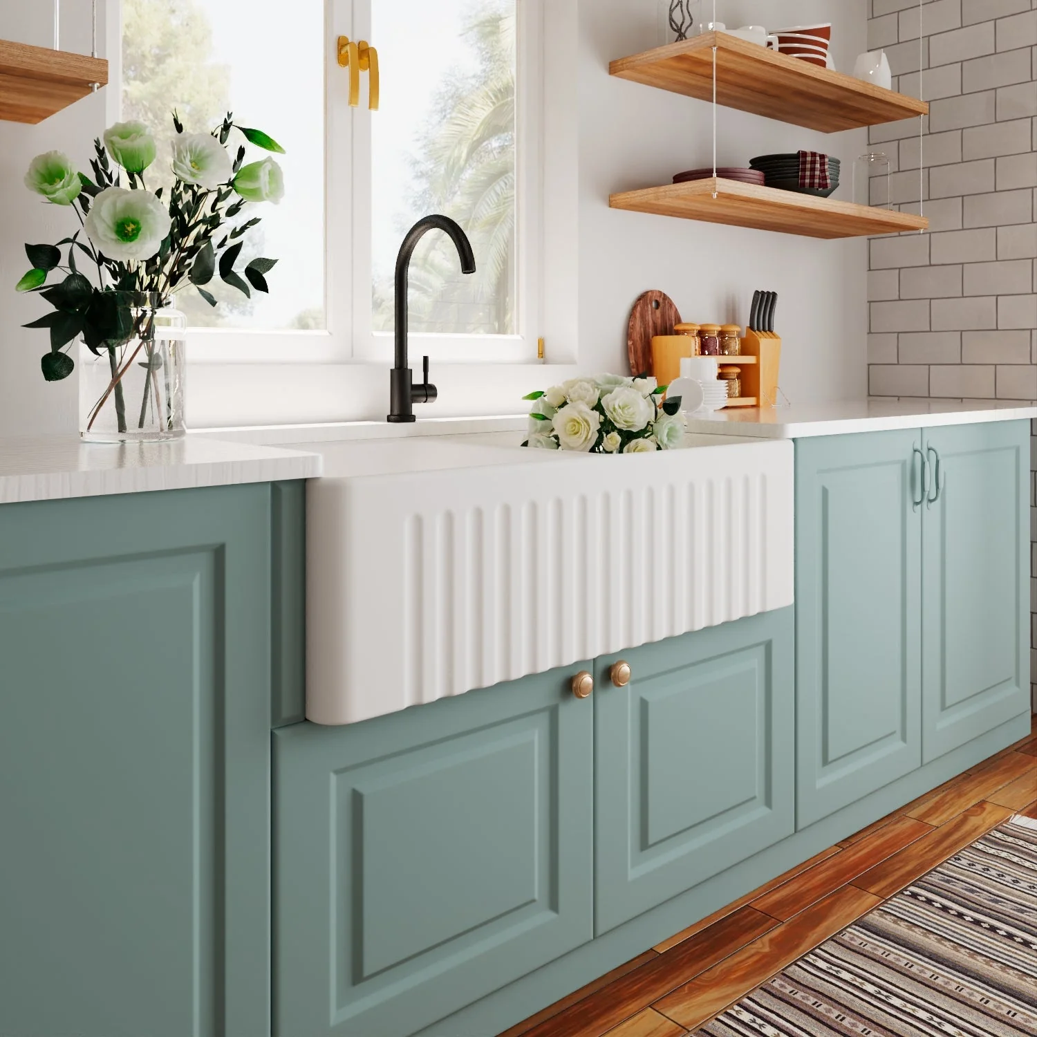 DeerValley DV-1K028 Farmhouse Kitchen Sinks Dual Basin Quiet Install True Ceramic 3.5" Drain - Image 8