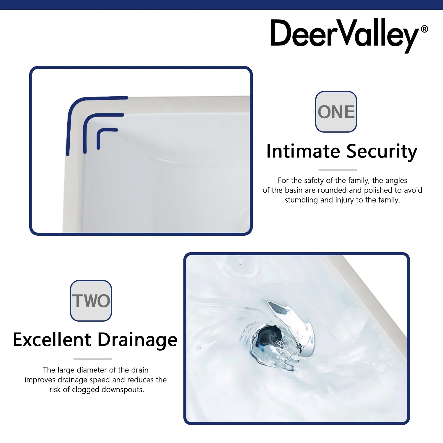 DeerValley DV-1U307 Undermount Bathroom Sinks, Deep Rectangular Splash-Proof, Vitreous China & Overflow - Image 10