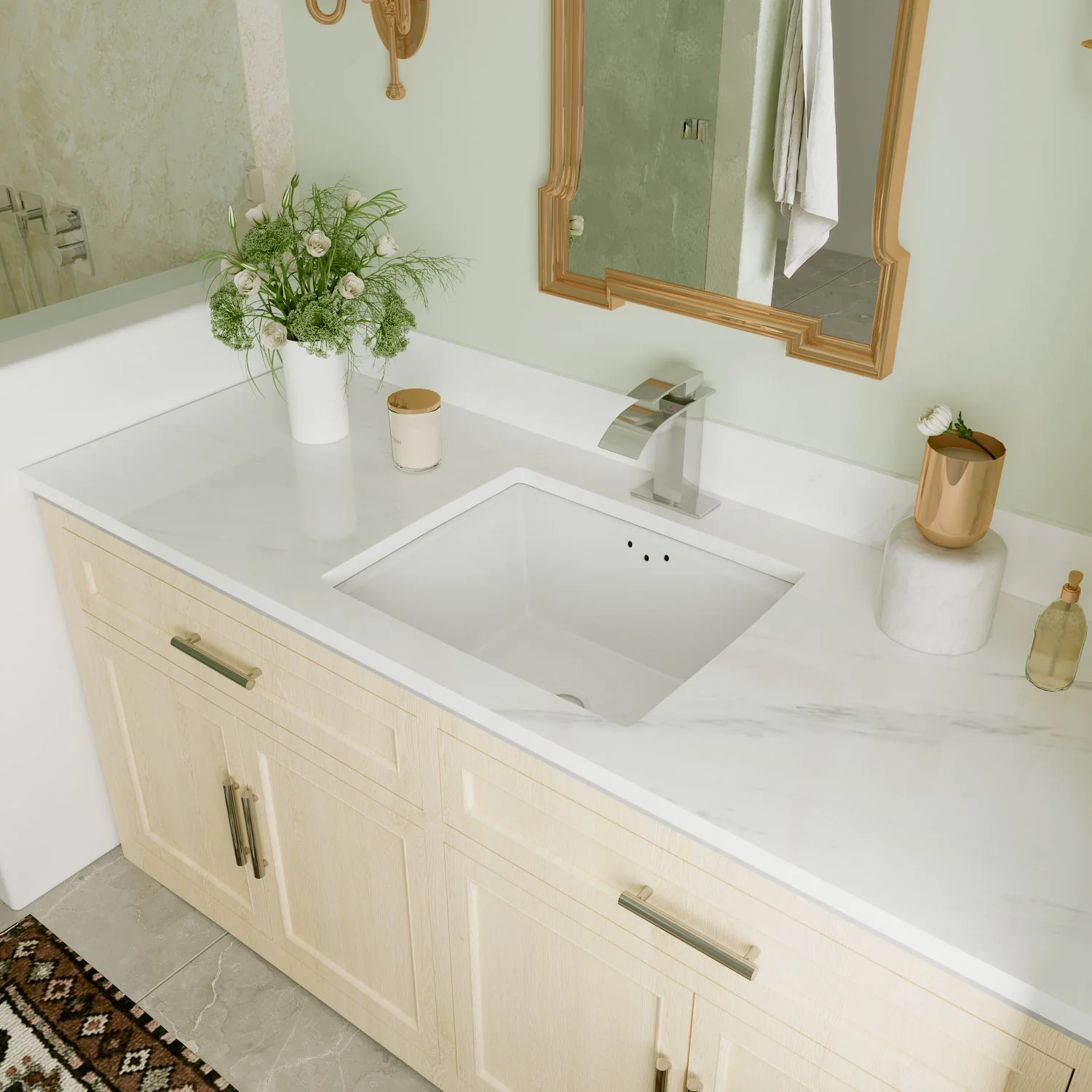 DeerValley DV-1U307 Undermount Bathroom Sinks, Deep Rectangular Splash-Proof, Vitreous China & Overflow - Image 4