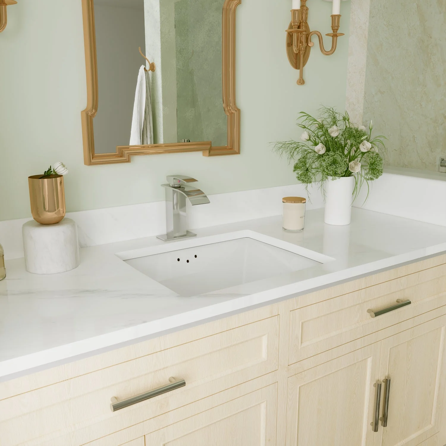 DeerValley DV-1U307 Undermount Bathroom Sinks, Deep Rectangular Splash-Proof, Vitreous China & Overflow - Image 5