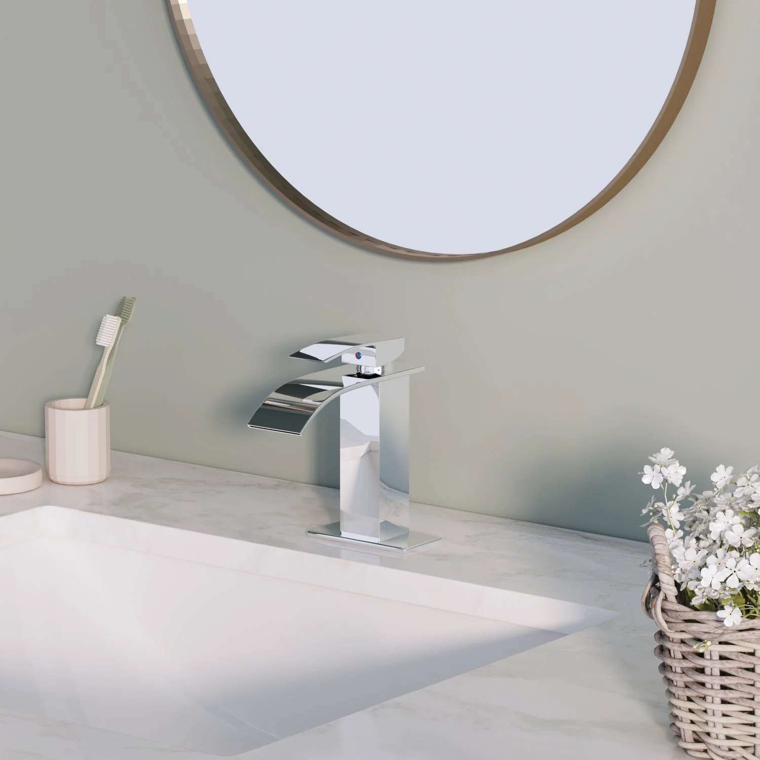 DYNASTY Brass Vessel Sink Bathroom Faucet, Waterfall - Image 5